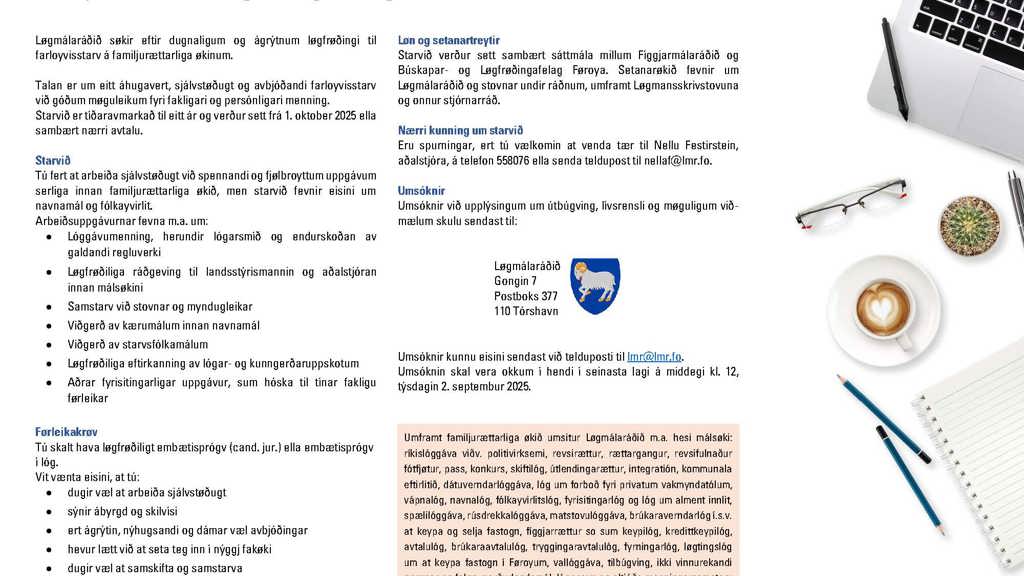 Farloyvisstarv sum løgfrøðingur í Løgmálaráðnum